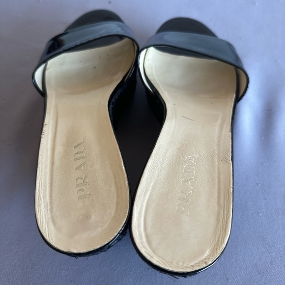 Prada Glossy Black Wedge Mules - Picture 4 of 7